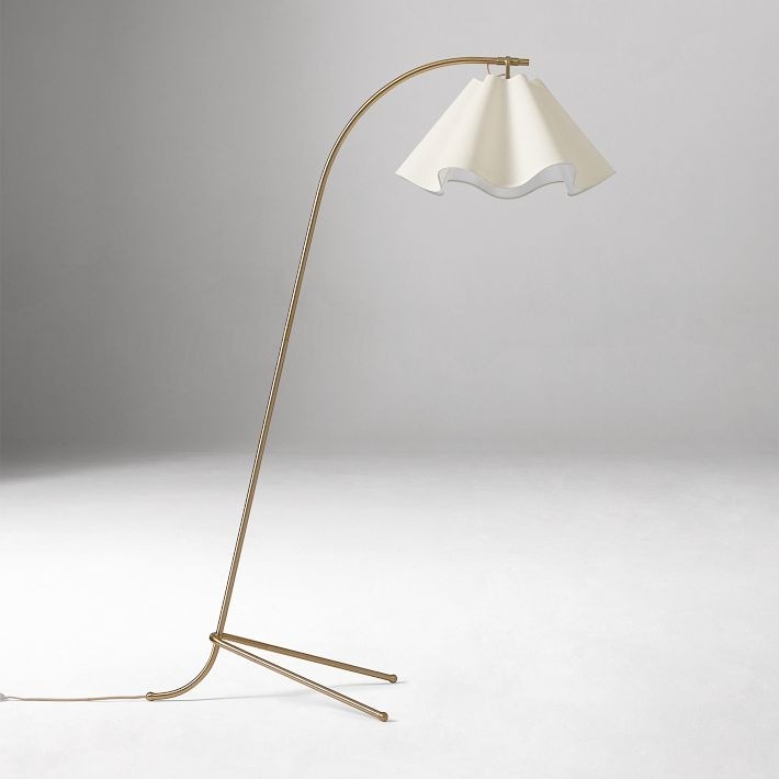 Oslan Sculptural Linen Shade Floor Lamp - Curved Metal Frame Floor Light for Living Room K1147