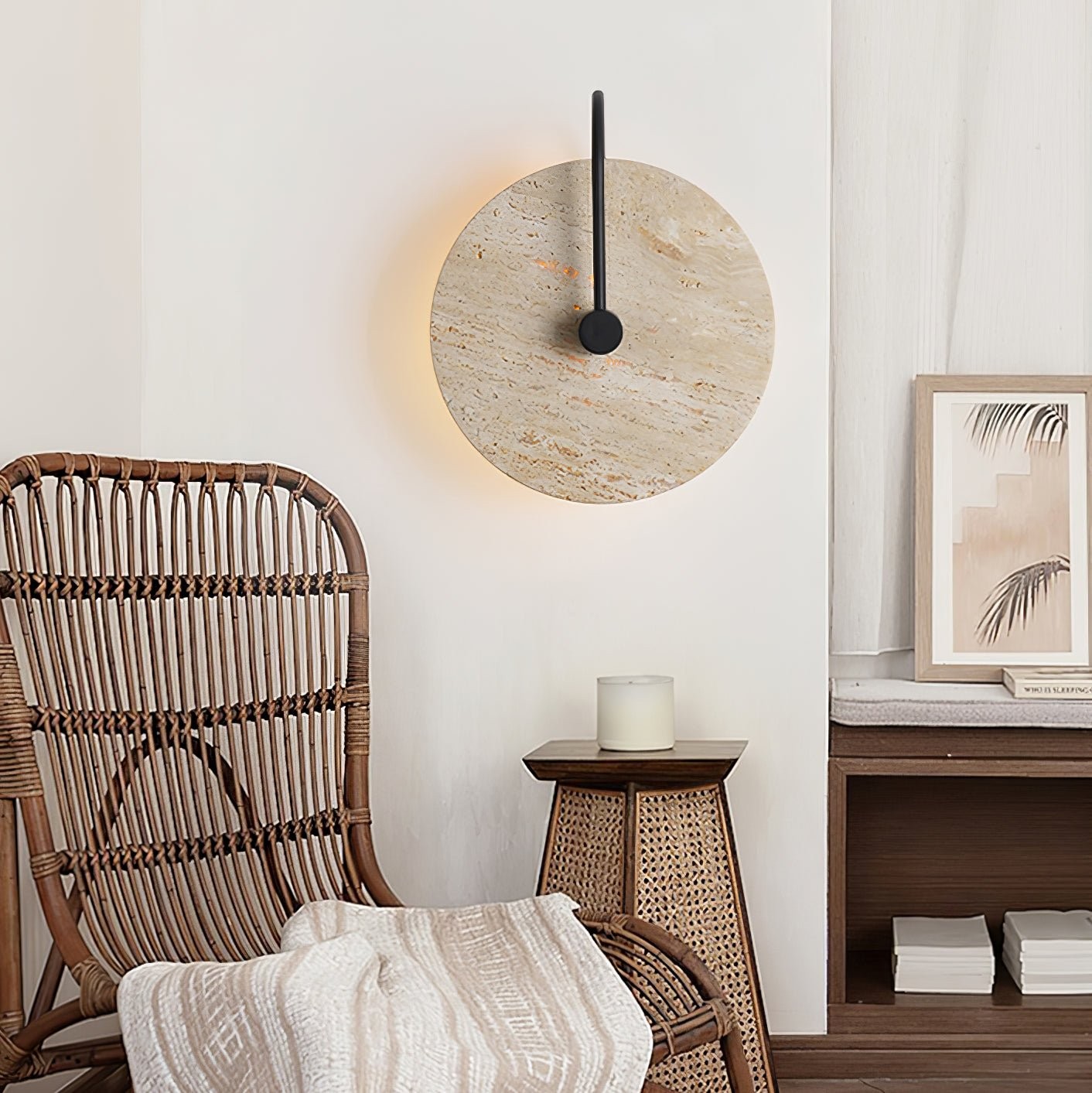 Simple Clock-Shaped Travertine Wall Lamp K652