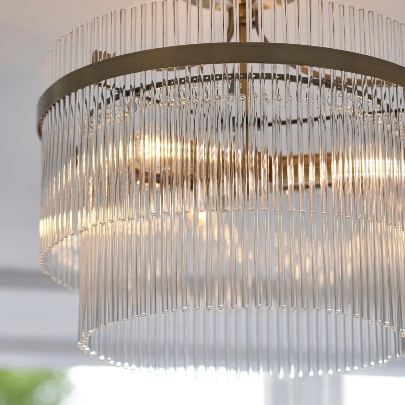 RibGlow Antique Brass 3-Light Ceiling Light with Clear Glass - Hallway or Bedroom K1947