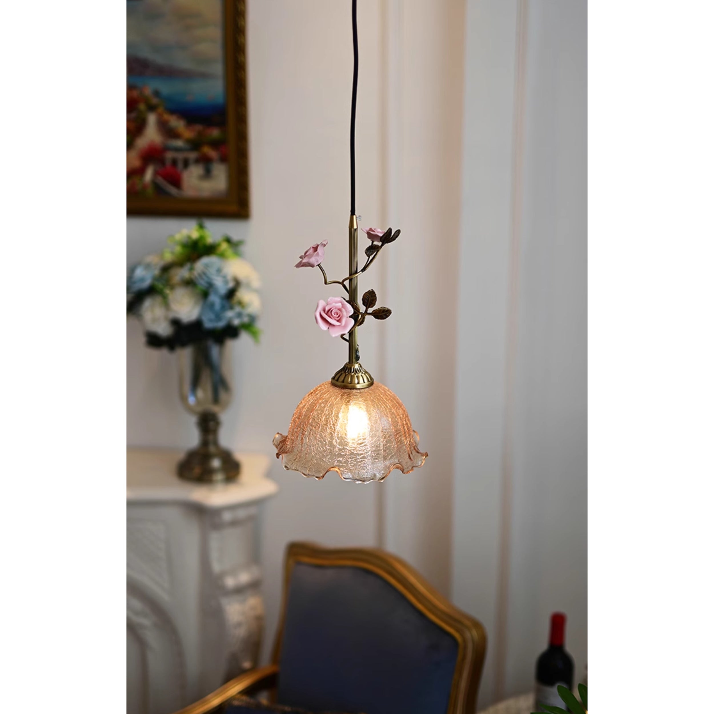 Lalique Rose Glass Pendant Lamp D674