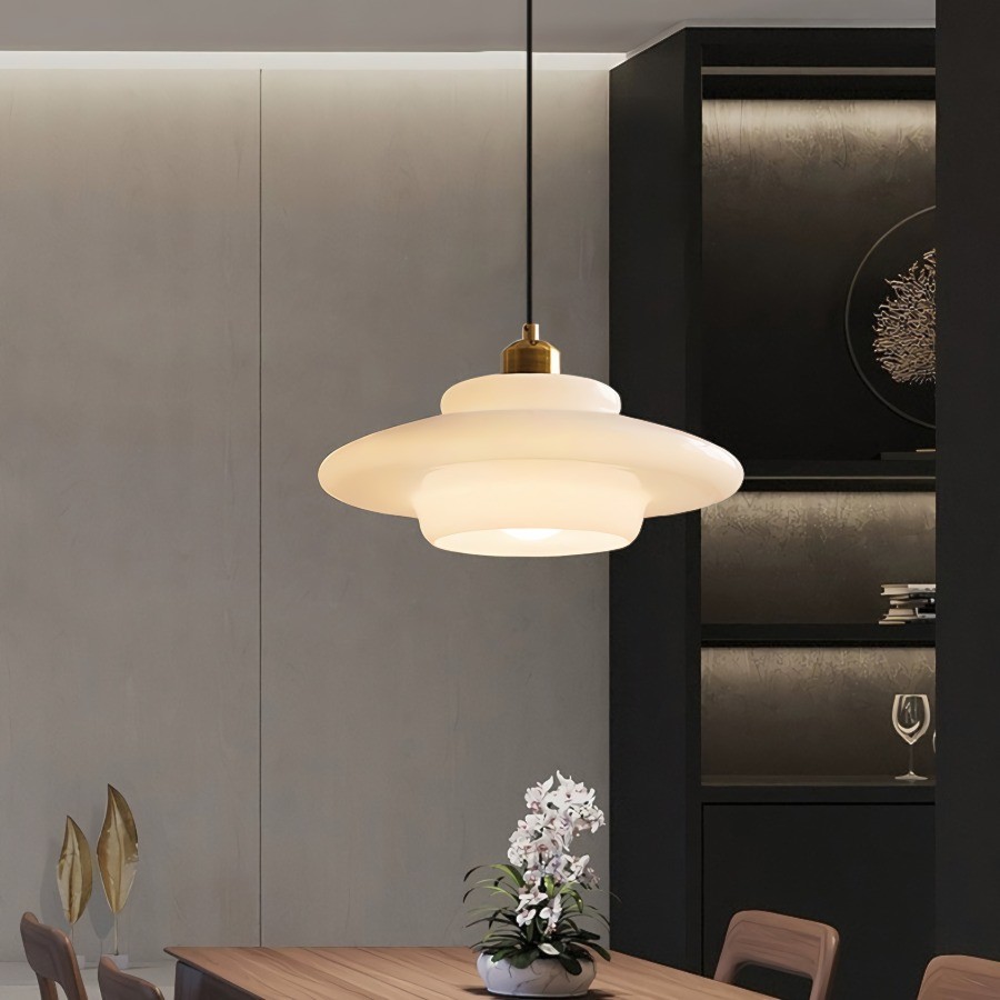 Retro Art Decor Milk Glass Pendant Light - Stylish Hanging Lamp for Dining Room K65