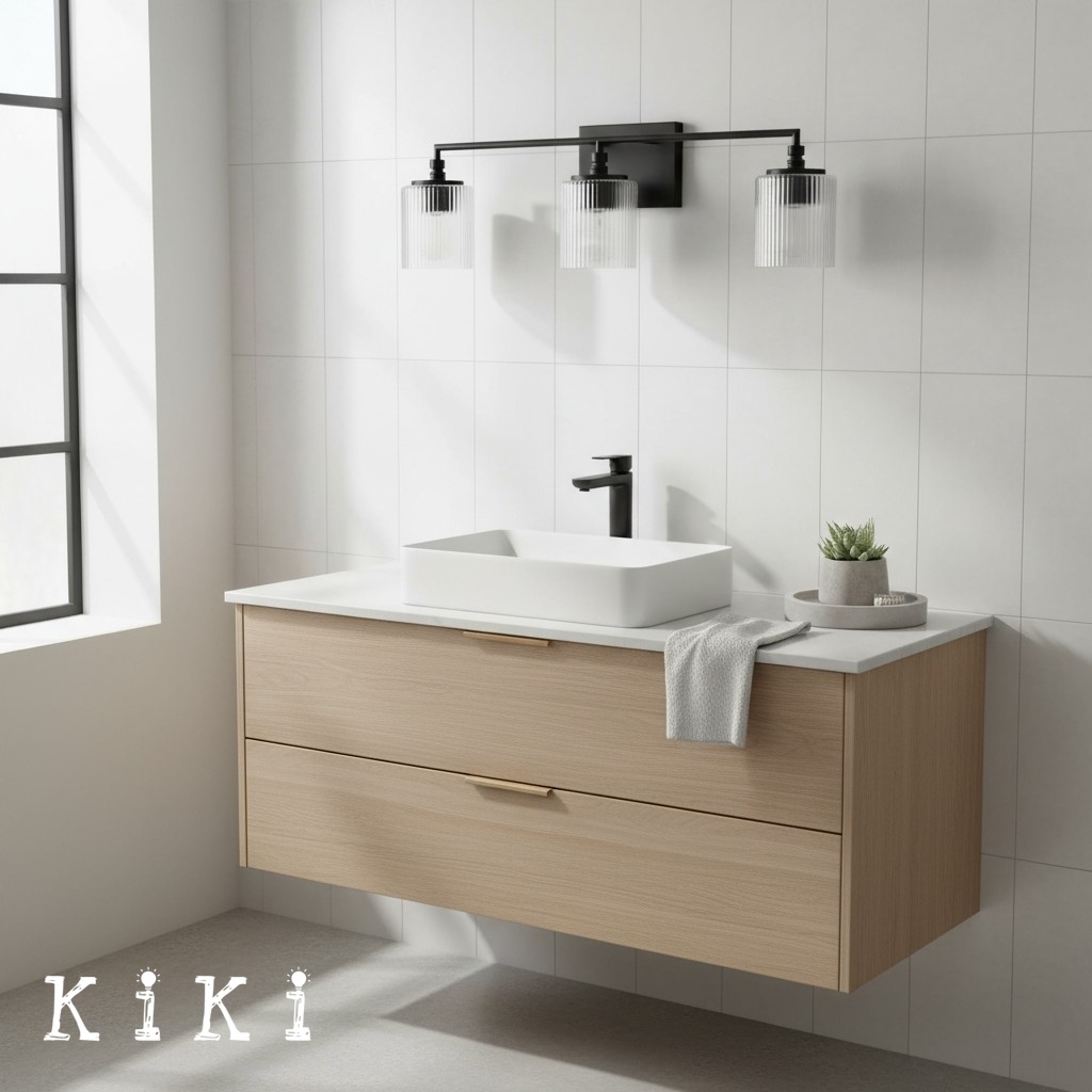 Lirra 3-Light Vanity Wall Light - Ribbed Glass Wall Sconce for Bathroom or Bedroom K1718