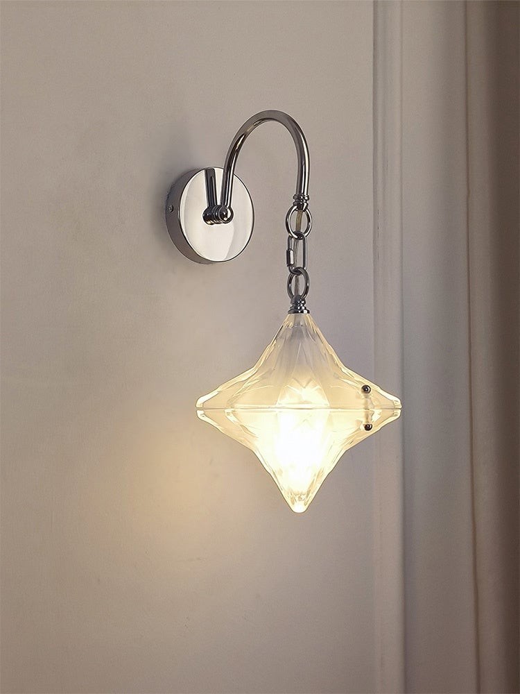 Art Deco Star Wall Sconce - Frosted Glass Light for Hallway - Astris Selene K1558