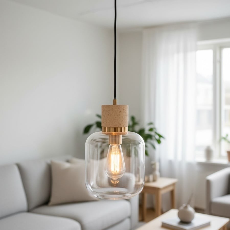 Korlisse Natural Stone and Glass Pendant Light - Stylish Lamp for Lounge or Living Room K1897