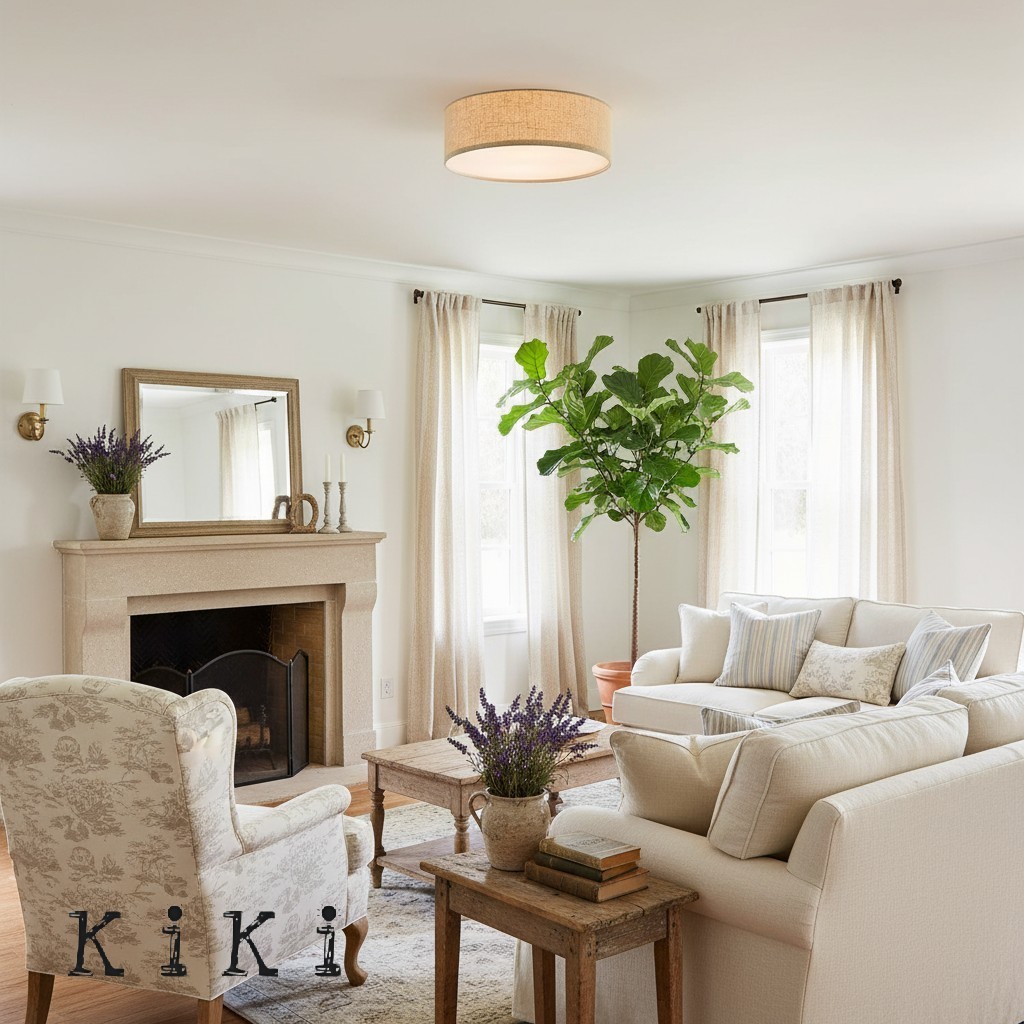 Dumora Elegant Linen Drum Flushmount – Modern Ceiling Light for Every Room K1289