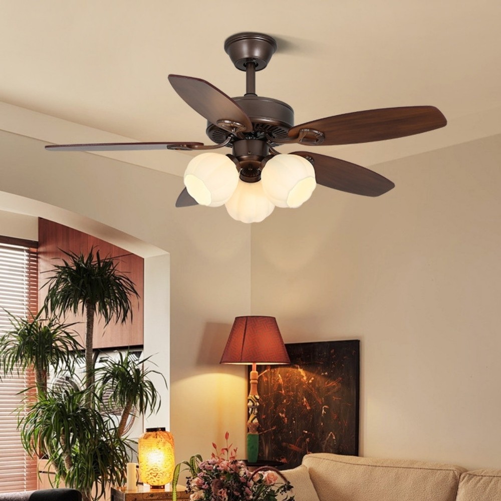 Country Vintage Wooden Ceiling Fan Light With 5 Blade K1114
