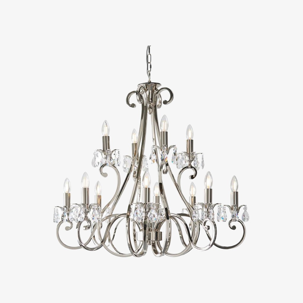 Talonis Crystal Chandelier - Traditional Candle-Style Brass and Nickel for Living Room and Dining Room K1930