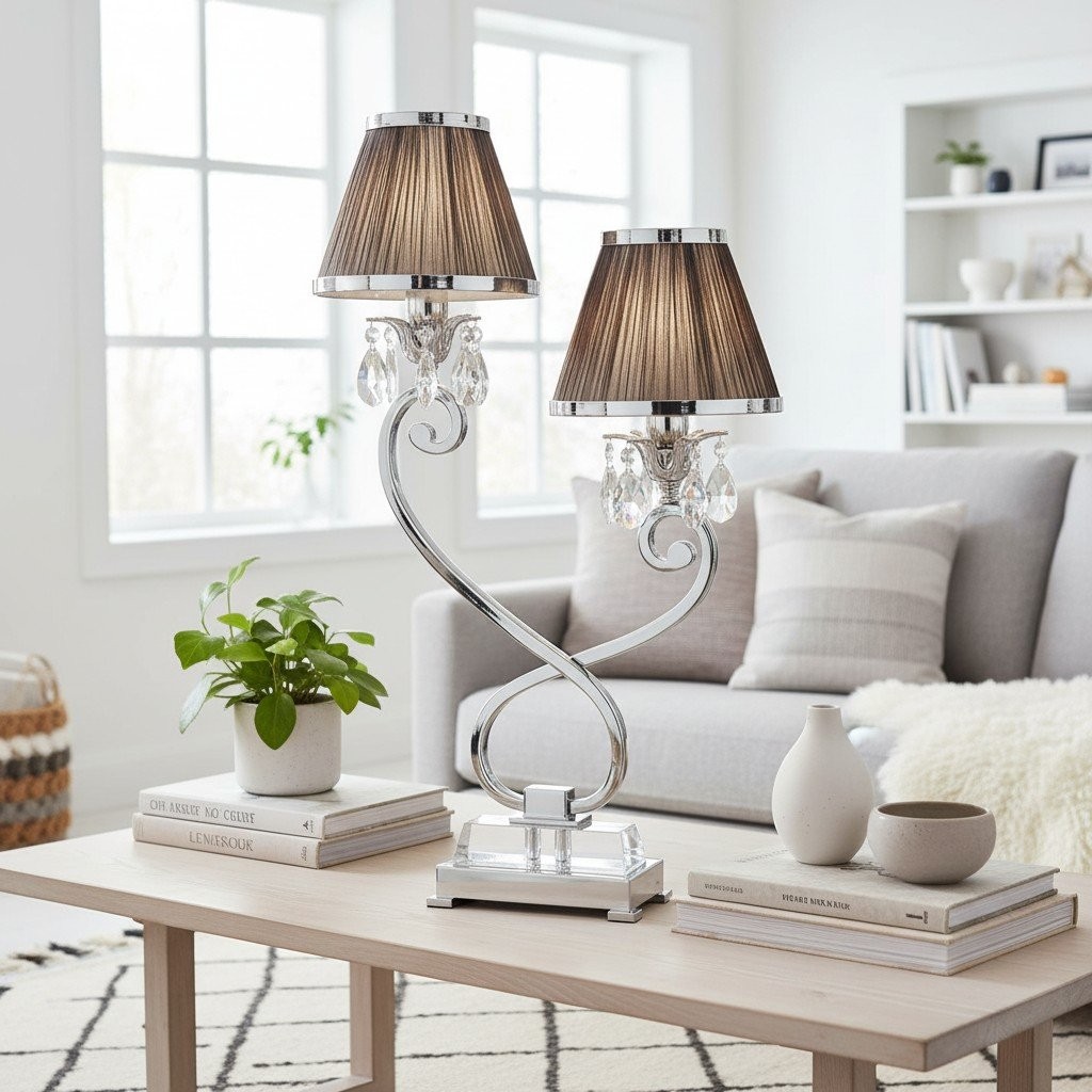 Talonis Double Table Lamp - Dual Shades and Metal Base for Living Room K1909