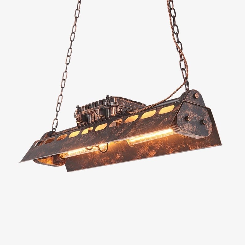 Industrax Steampunk  Linear Chandelier - Vintage Metal Frame Lighting for Dining or Living Room K2087