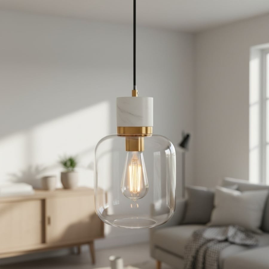 Korlisse Natural Stone and Glass Pendant Light - Stylish Lamp for Lounge or Living Room K1897