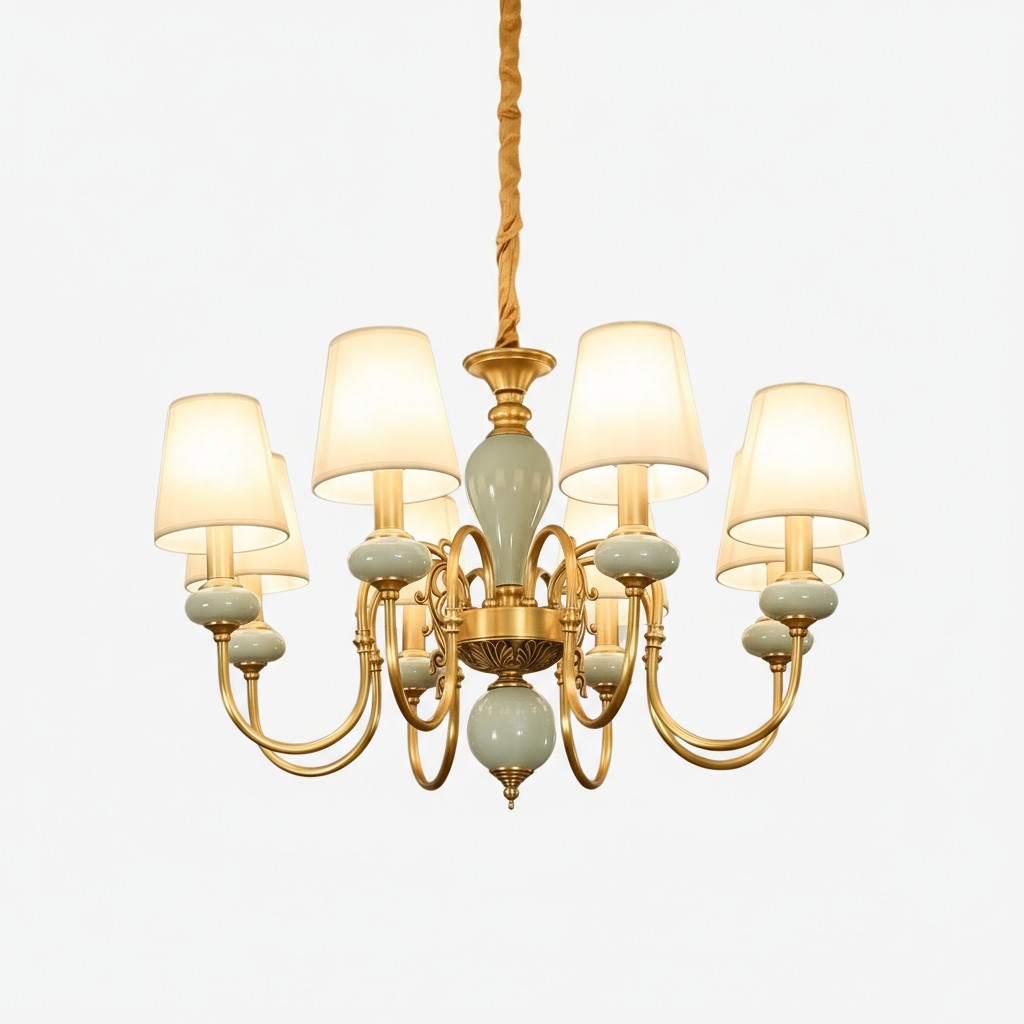 Altoris Series Branch Chandelier with Fabric Shades - Brass Ceramic Chandelier for Living Room K2308