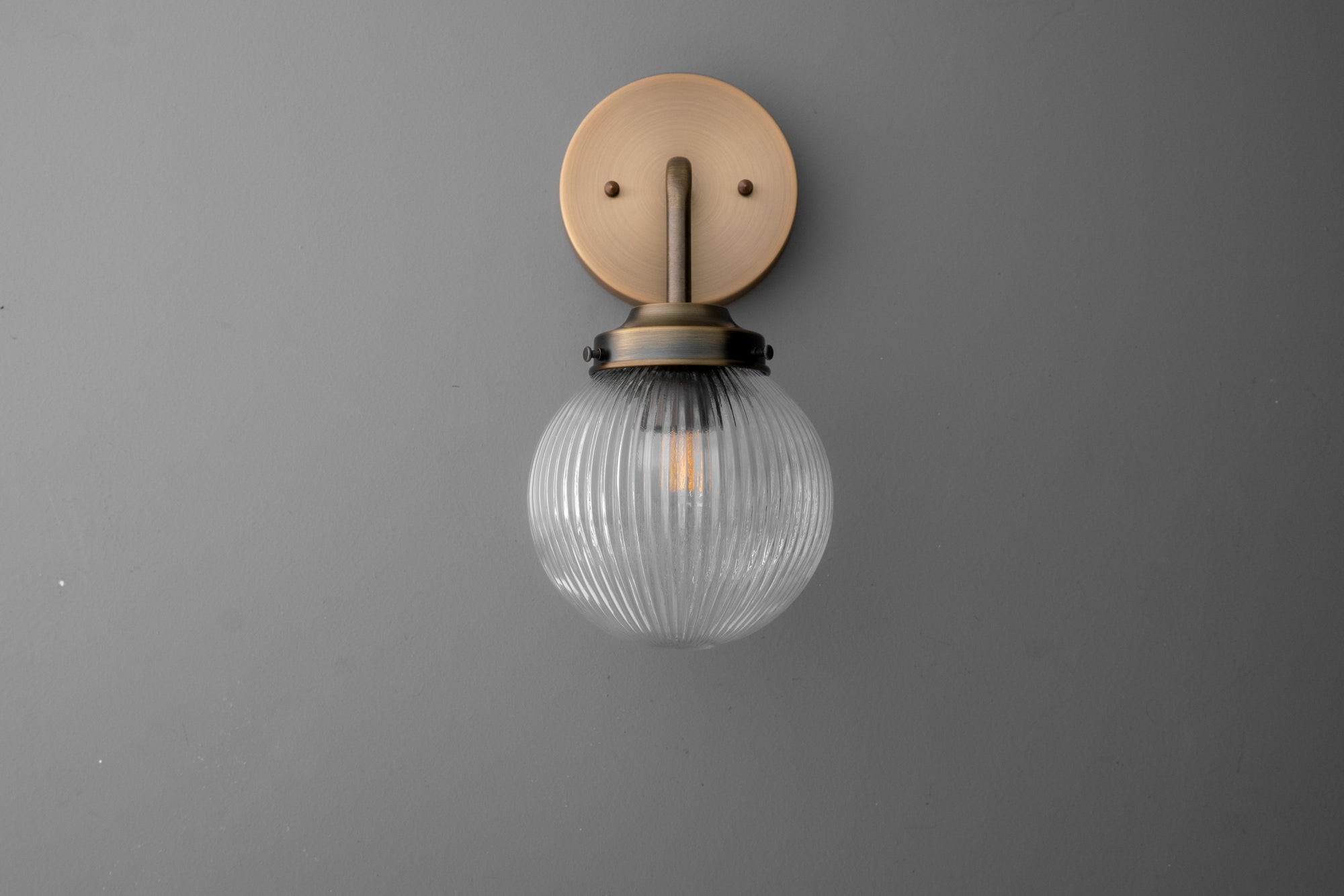 Glorica Glass Aged Brass Wall Sconce - Ribbed Glass Shade Industrial Style Lighting K1539