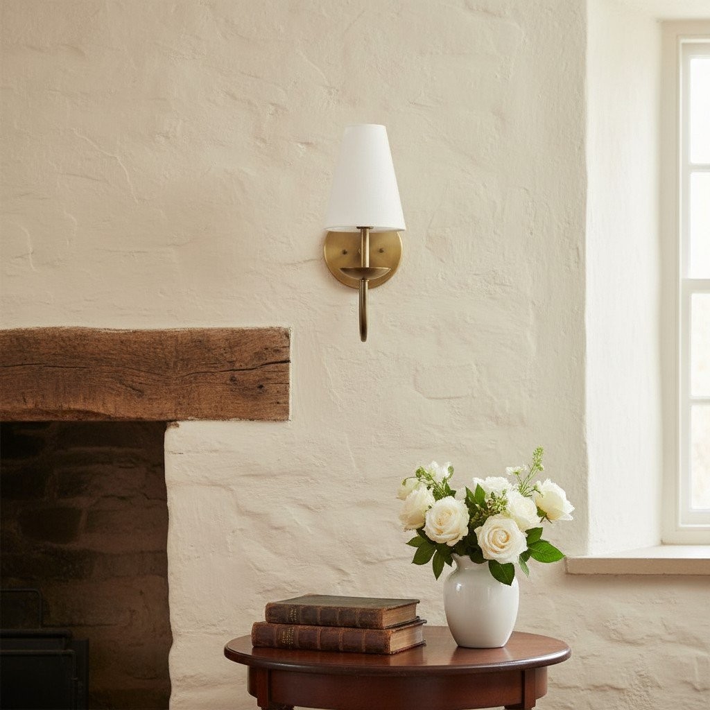 Curva Metal White Linen Sconce - Classic Brass Wall Light for Bedrooms K1541
