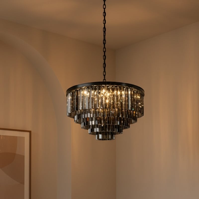 Aurevon Crystal Prism Metal Frame Modern Ceiling Chandelier for Home and Hotel K2071