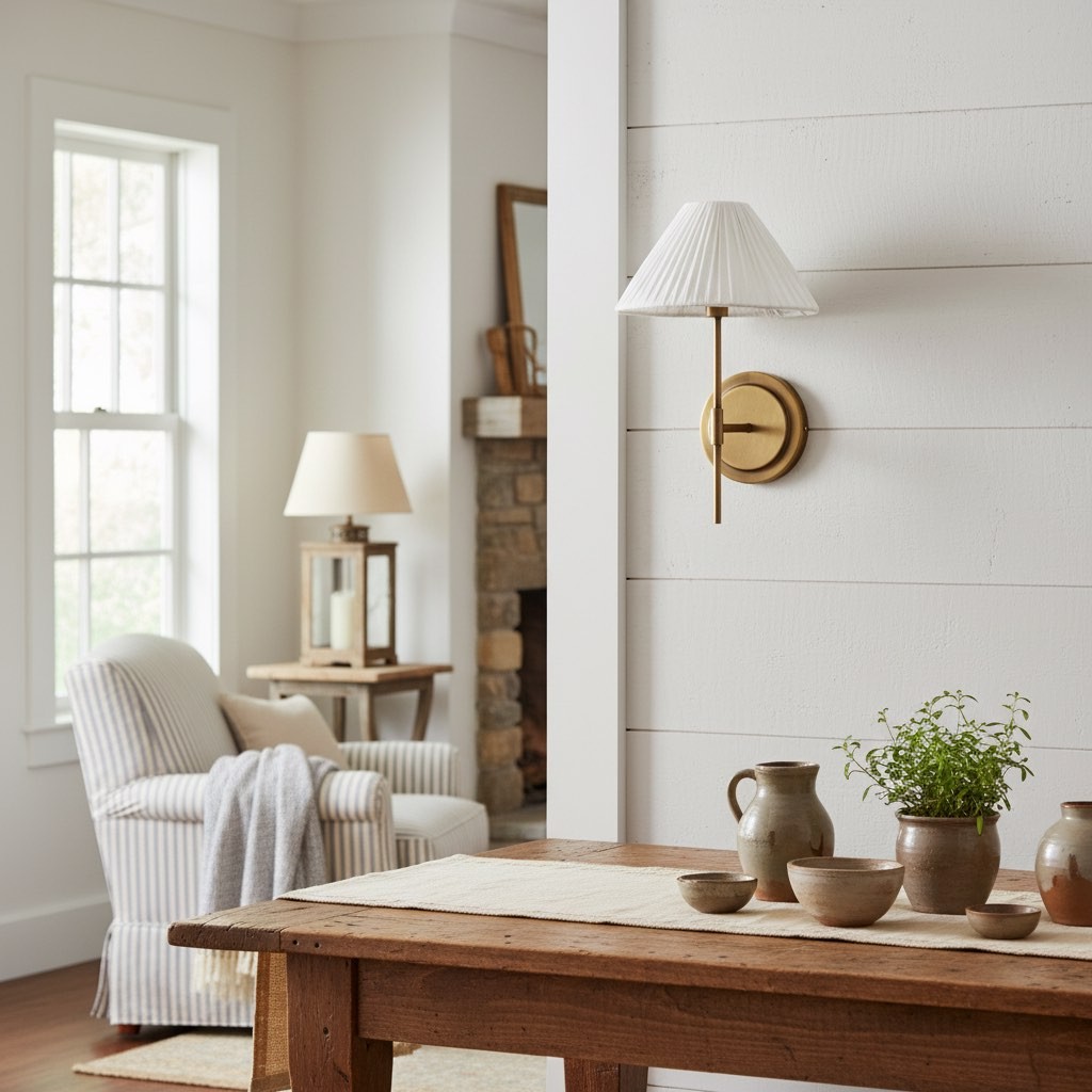 Blossine Scalloped Linen Shade Wall Light - Classic Sconce for Bedroom K1572