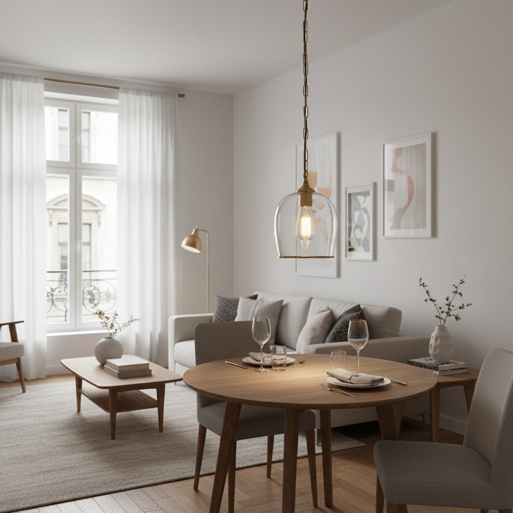 Brazara Glass Dome Pendant Light - Classic Metal Trim Design for Kitchen and Dining K1883