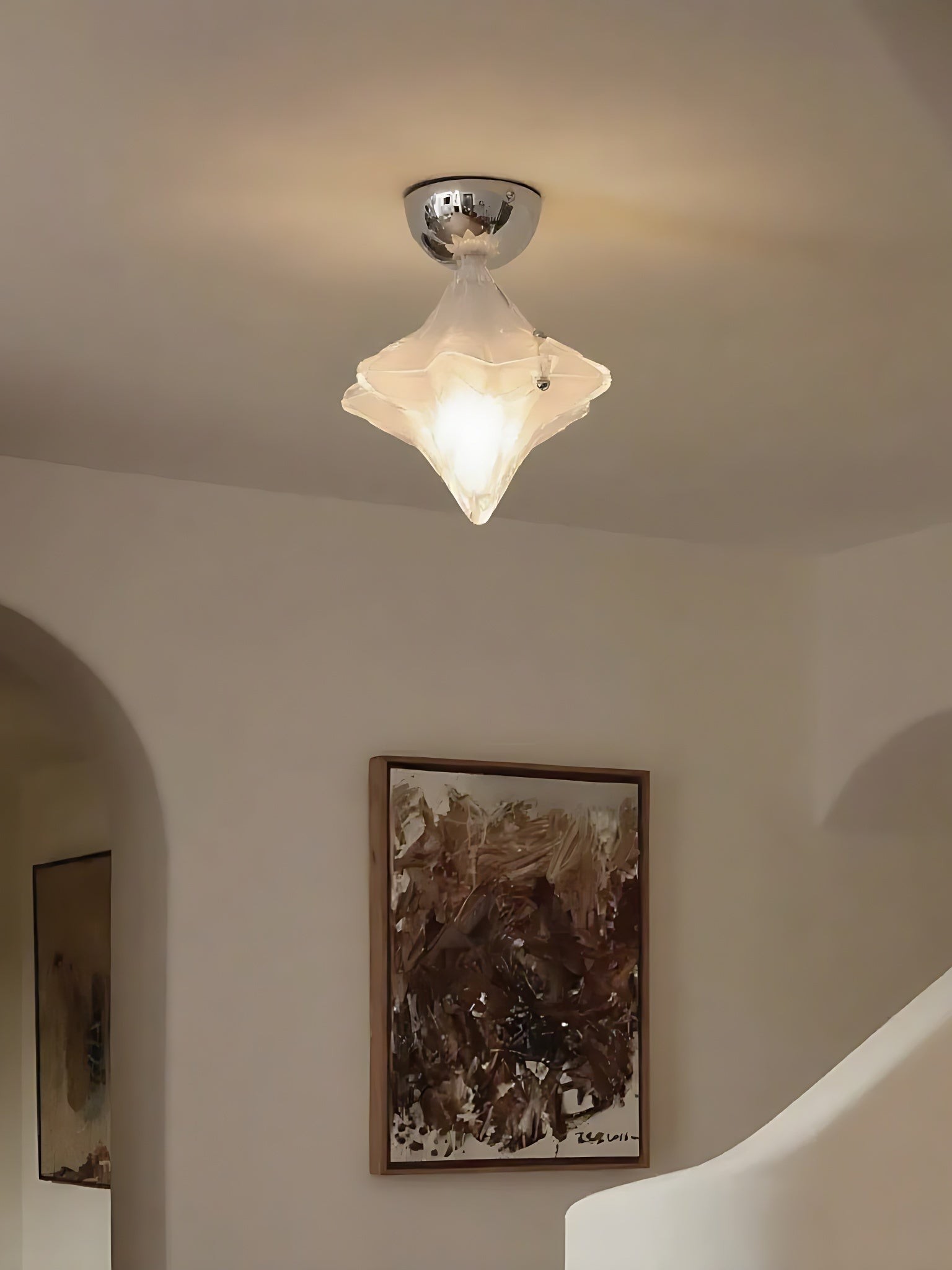 Art Deco Star Ceiling Lamp - Frosted Glass Fixture for Hallway & Entryway - Astris Ceres K1582