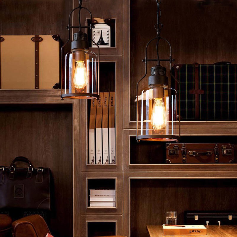 Industrial Vintage Iron Glass Jar 1-Light Pendant Light K843