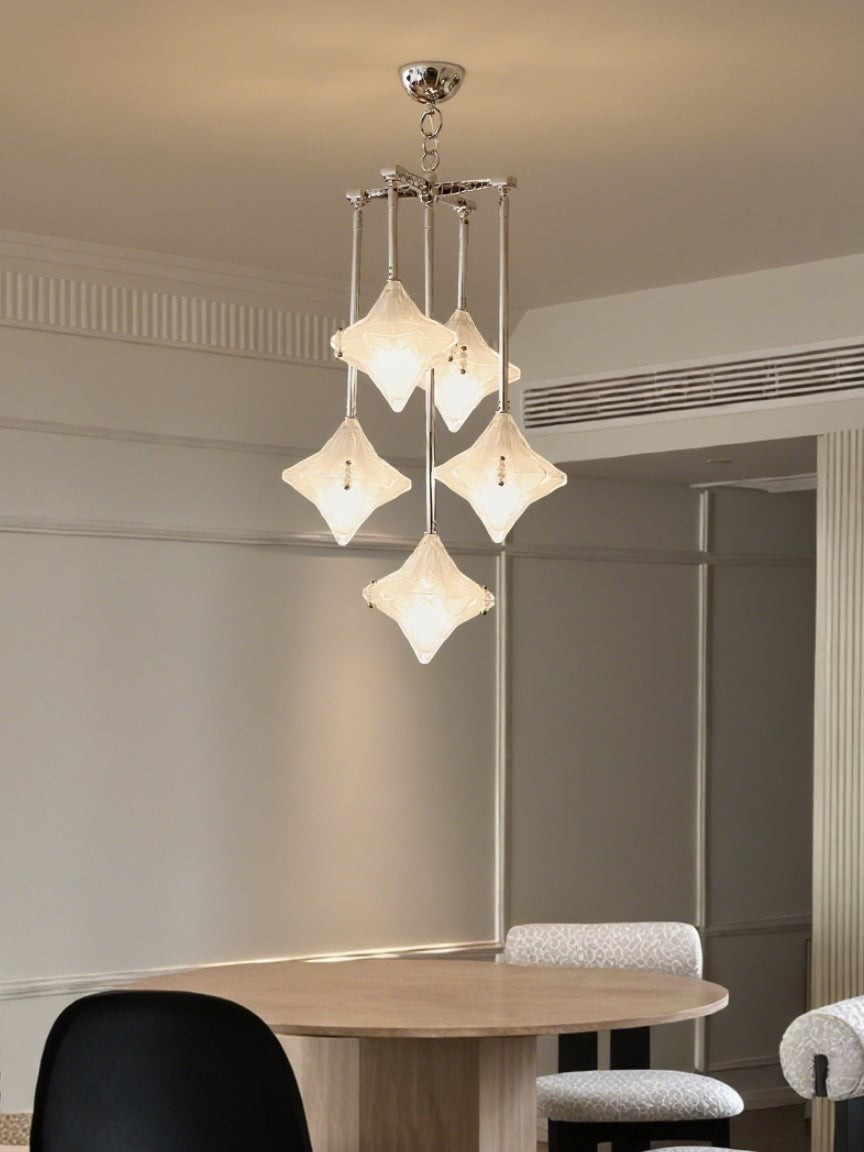 Art Deco Astris Star Chandelier - Frosted Glass Deco Fixture for Dining Room K1564
