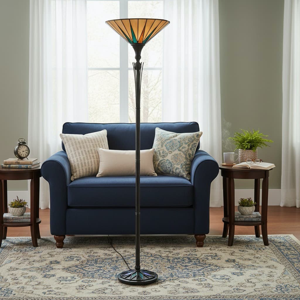TF Dark Star Stained Glass Star Pattern Floor Lamp - Tiffany Style Uplighter for Living Rooms K1998