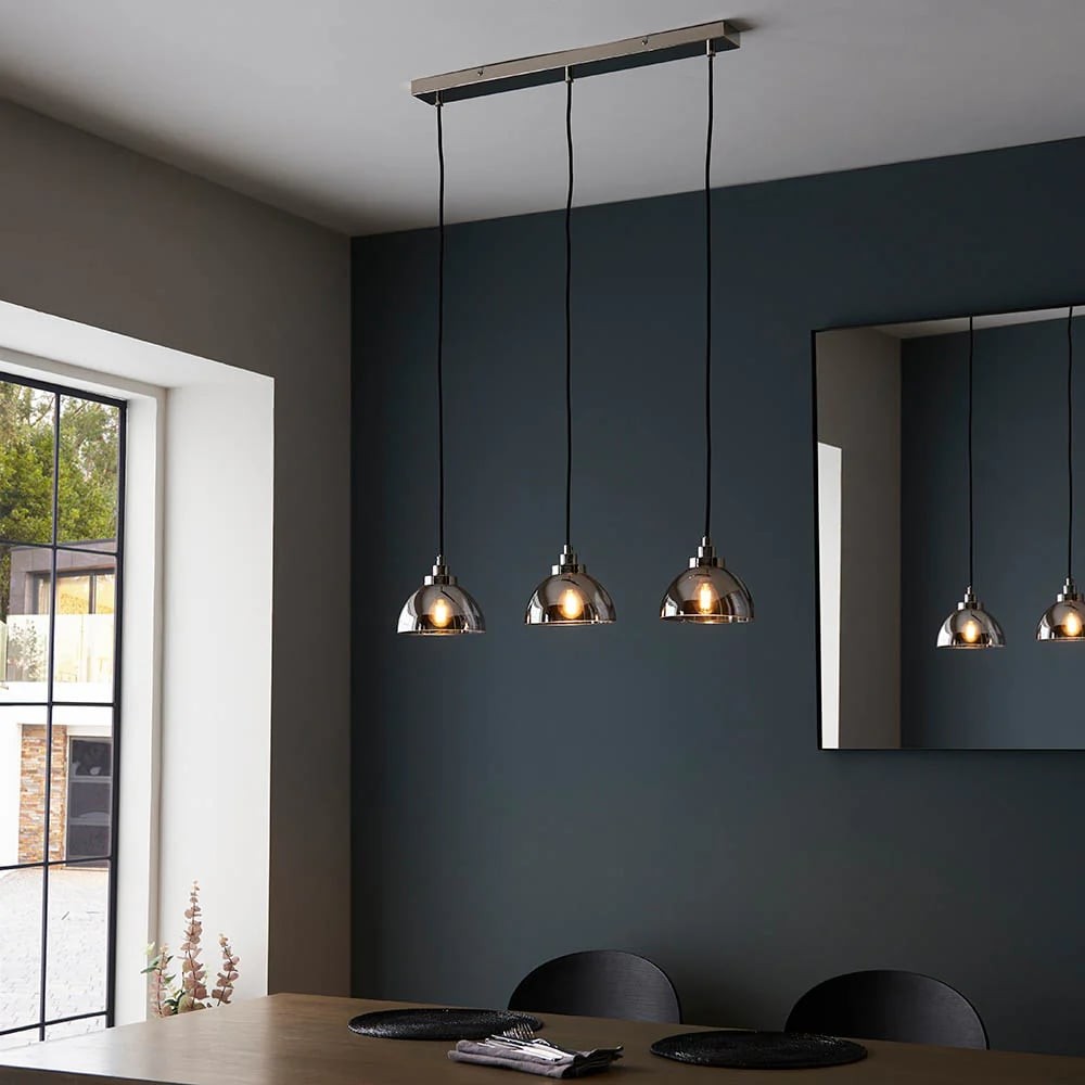 Shimmera 3-Light Linear Pendant - Mirror Glass Shades with Modern Nickel Finish for Dining Rooms K1847