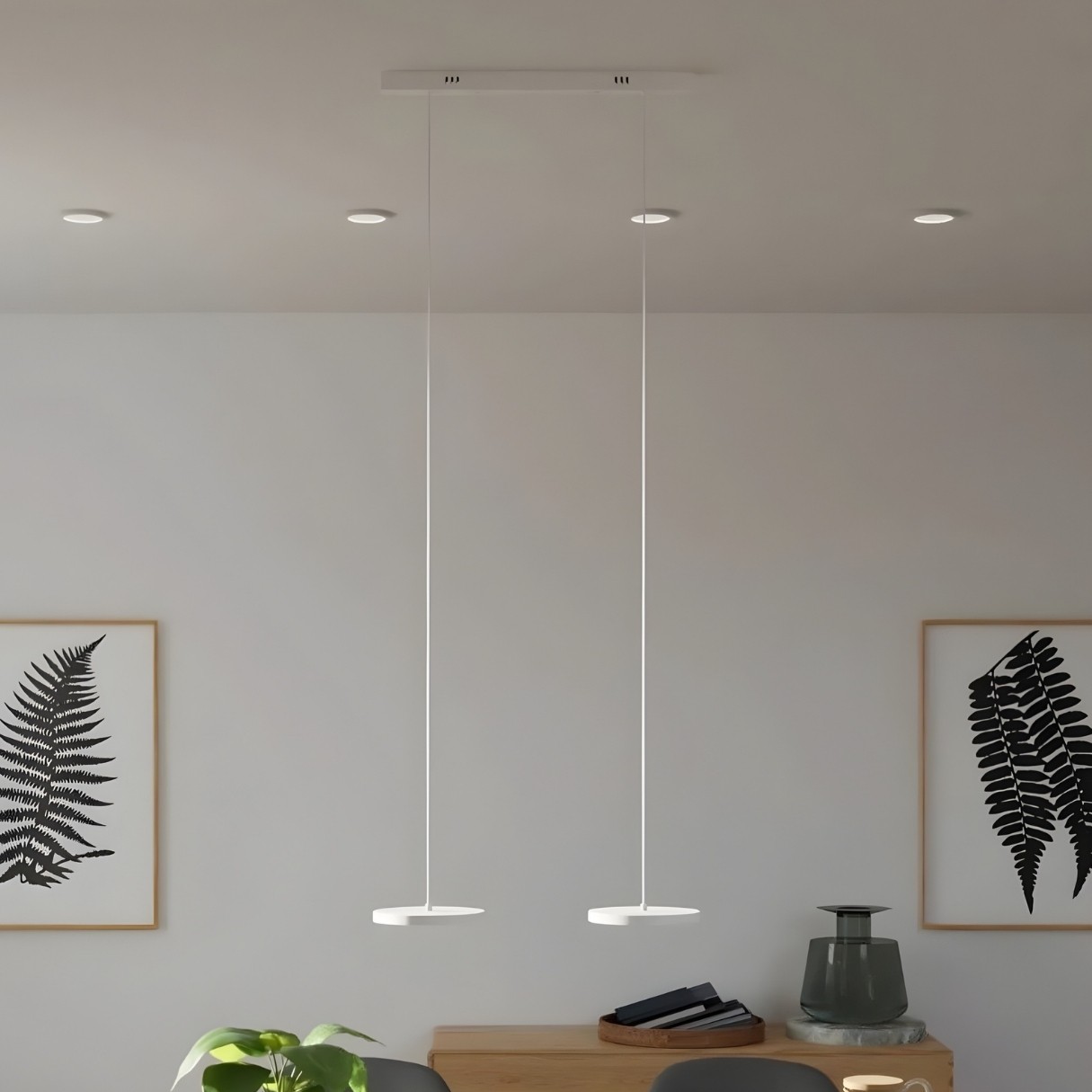 Modern Round Disc Flat Pendant Light - Multi-Light Pendant With LED Light K1555