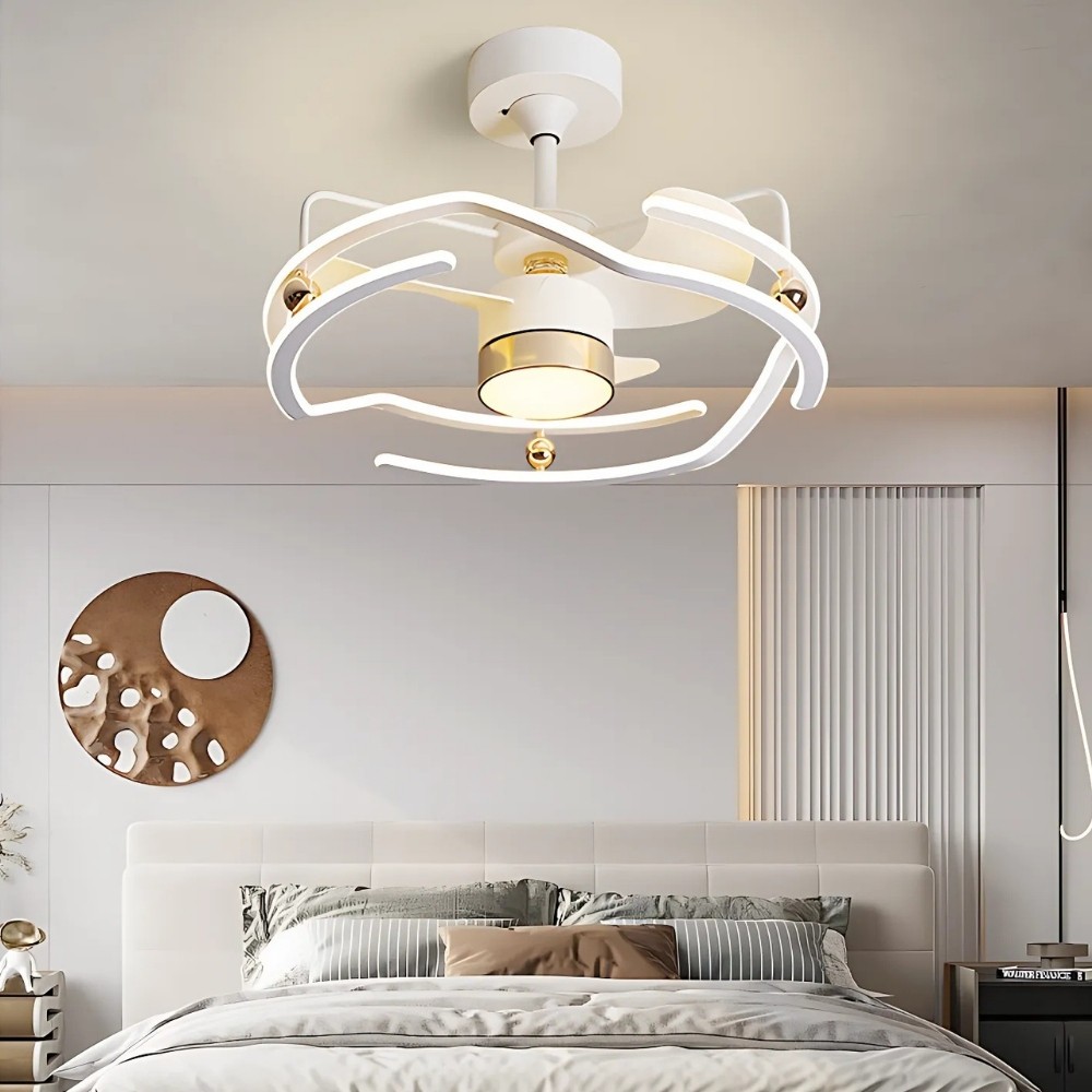 Modern White Led Ceiling Fan Light For Dining Room K1103