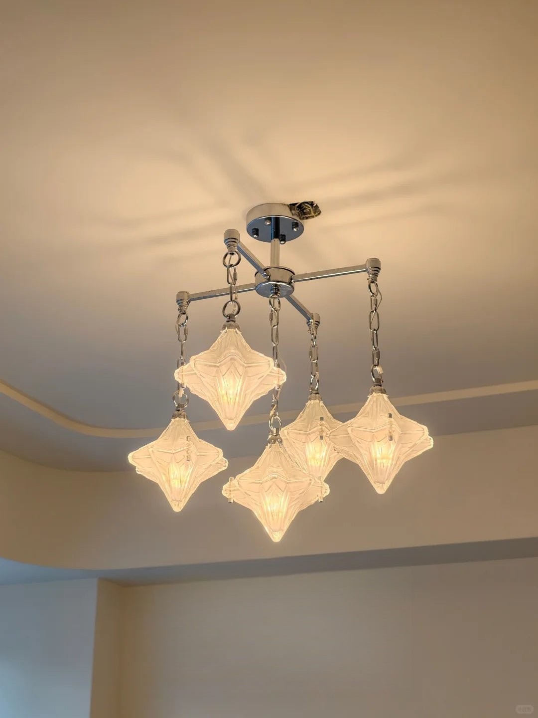 Art Deco Astris Star Chandelier - Frosted Glass Deco Fixture for Dining Room K1564