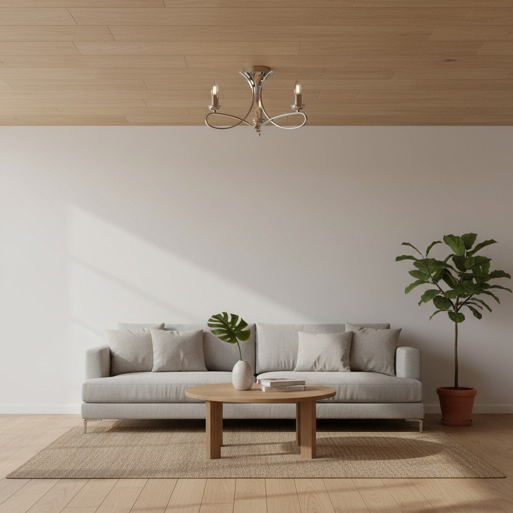 Foline 3-Light Ceiling Fixture with Sweeping Arms - Polished Nickel Semi-Flush for Dining K2000