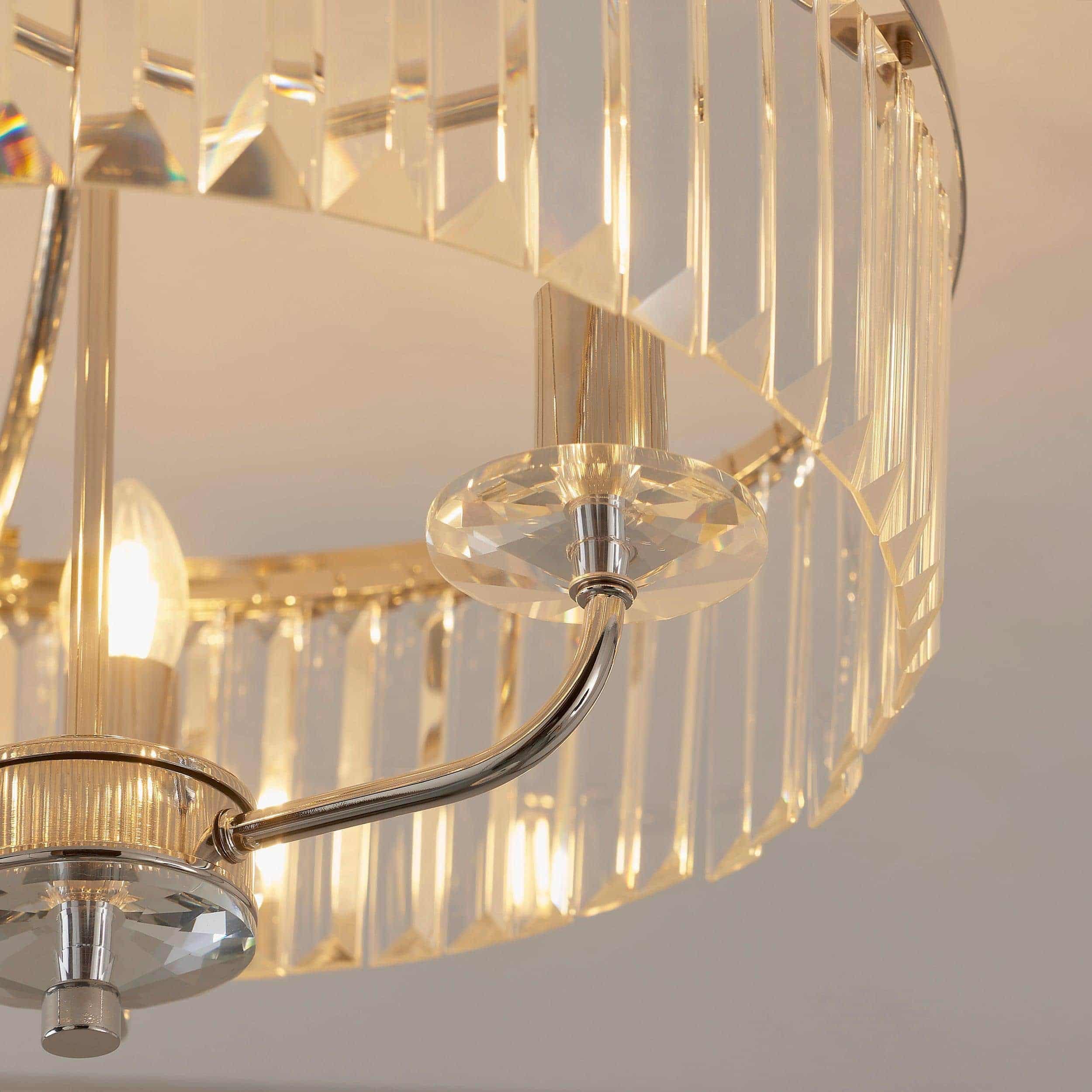 Beveline 3 Light Round Semi Flush - Faceted Cut Glass Shade Metal Finish for Hallways and Bedrooms K1849