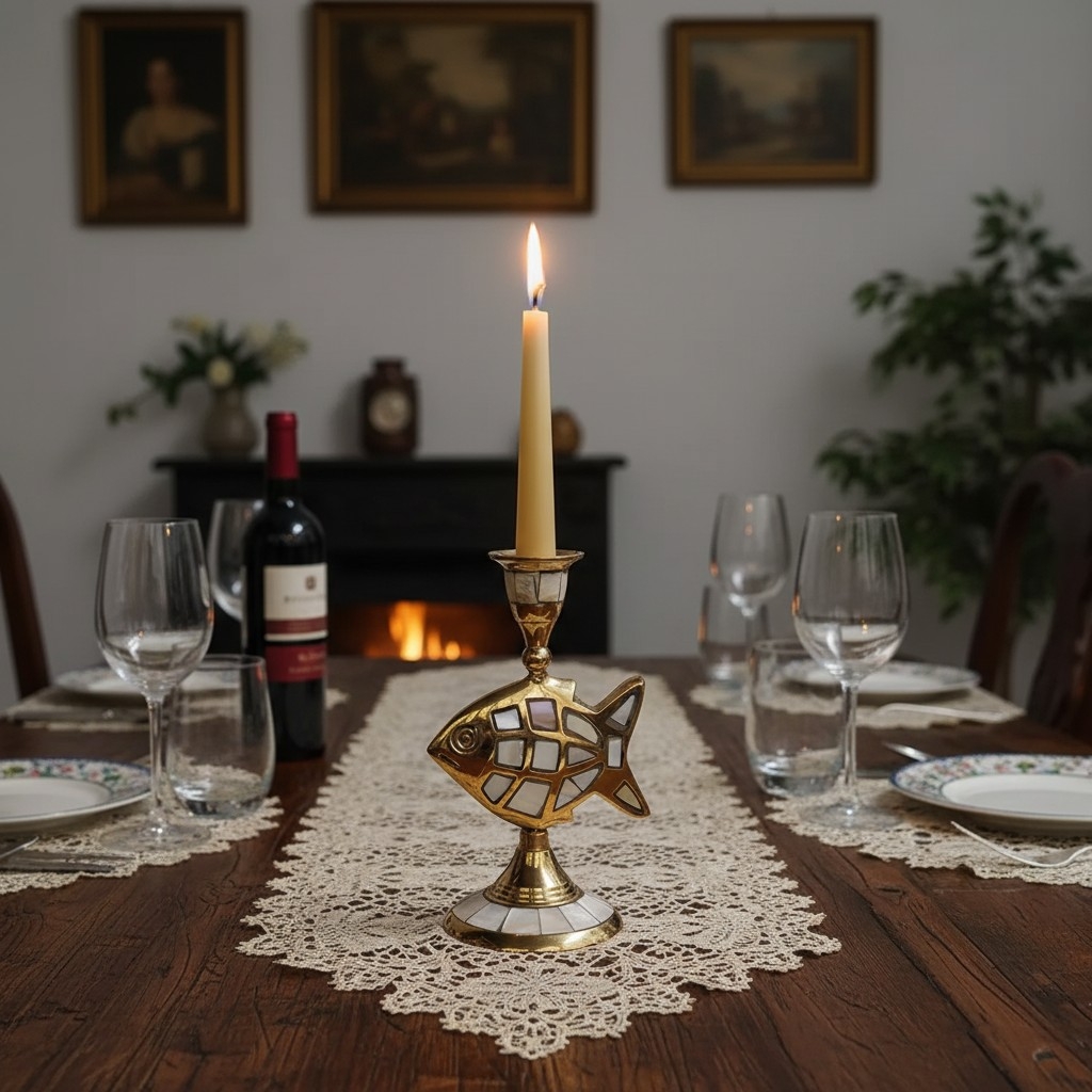 Ossik Veld Vintage Nordic Shell and Cow Bones Candle Holder for Dining Table K2363