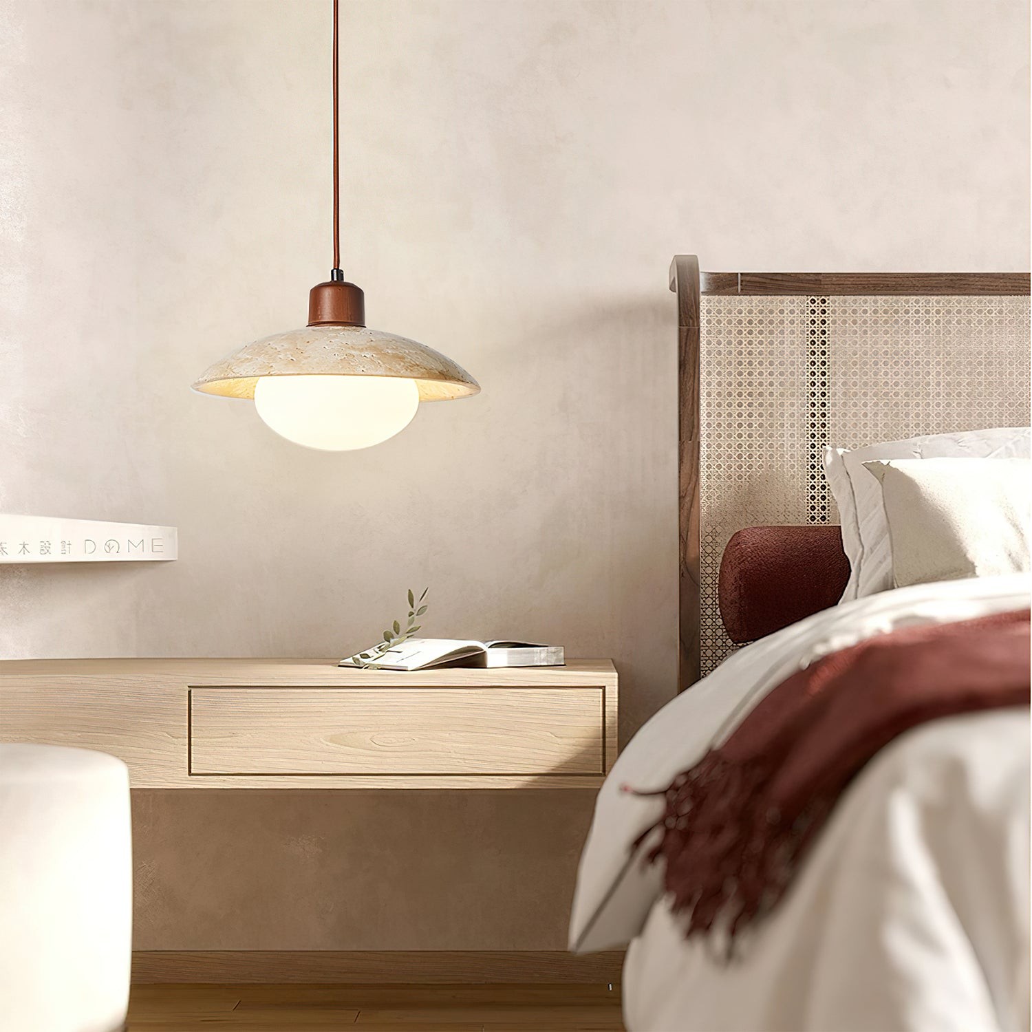 Wabi-sabi Style Travertine Stone Disc Pendant Lamp K818