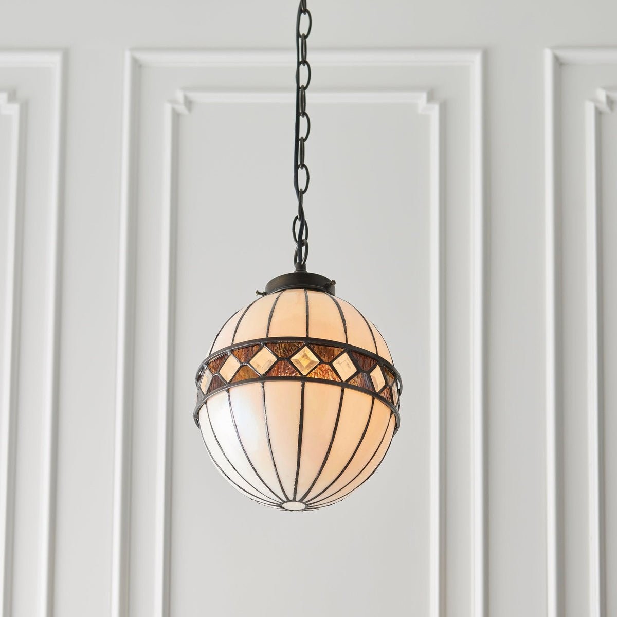 TF Fargo Tiffany Style Globe Pendant - Handcrafted Art Glass Sphere Light for Kitchen Island K2006