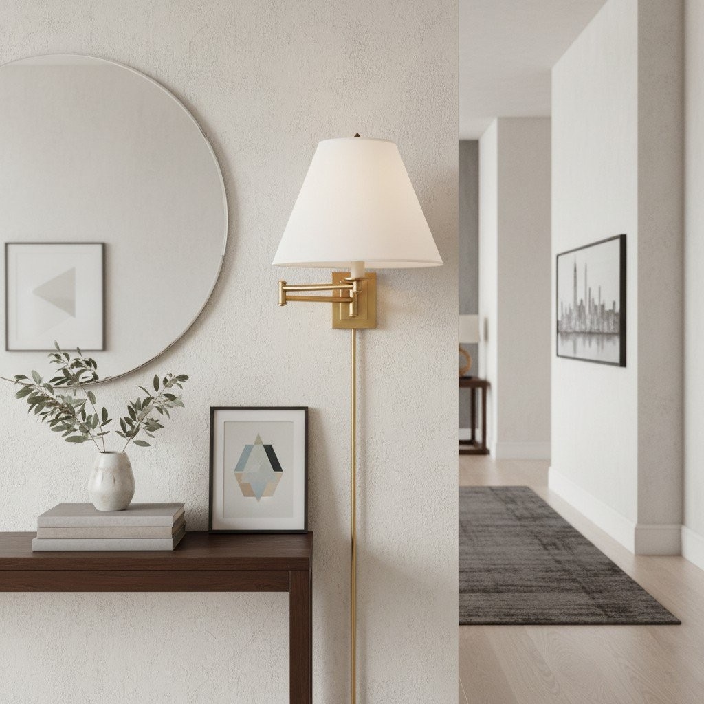 Arcuma Modern Swing Arm Wall Lamp - Fabric Ambient Lighting for BedRooms K2083