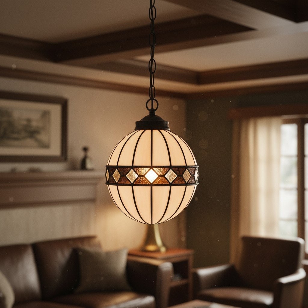 TF Fargo Tiffany Style Globe Pendant - Handcrafted Art Glass Sphere Light for Kitchen Island K2006