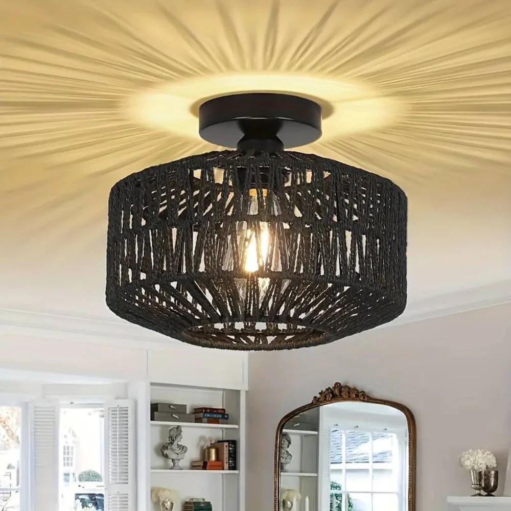Woven Lantern Boho Radiance Rattan Ceiling Light D846