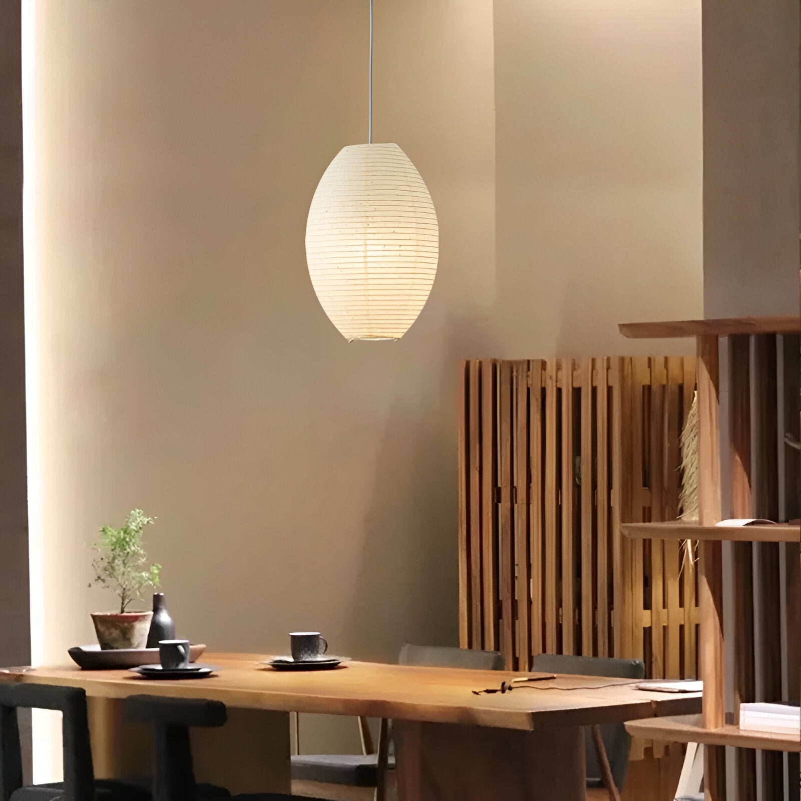 Traditional Japandi Wabi-Sabi Elliptical Paper Pendant Light D942