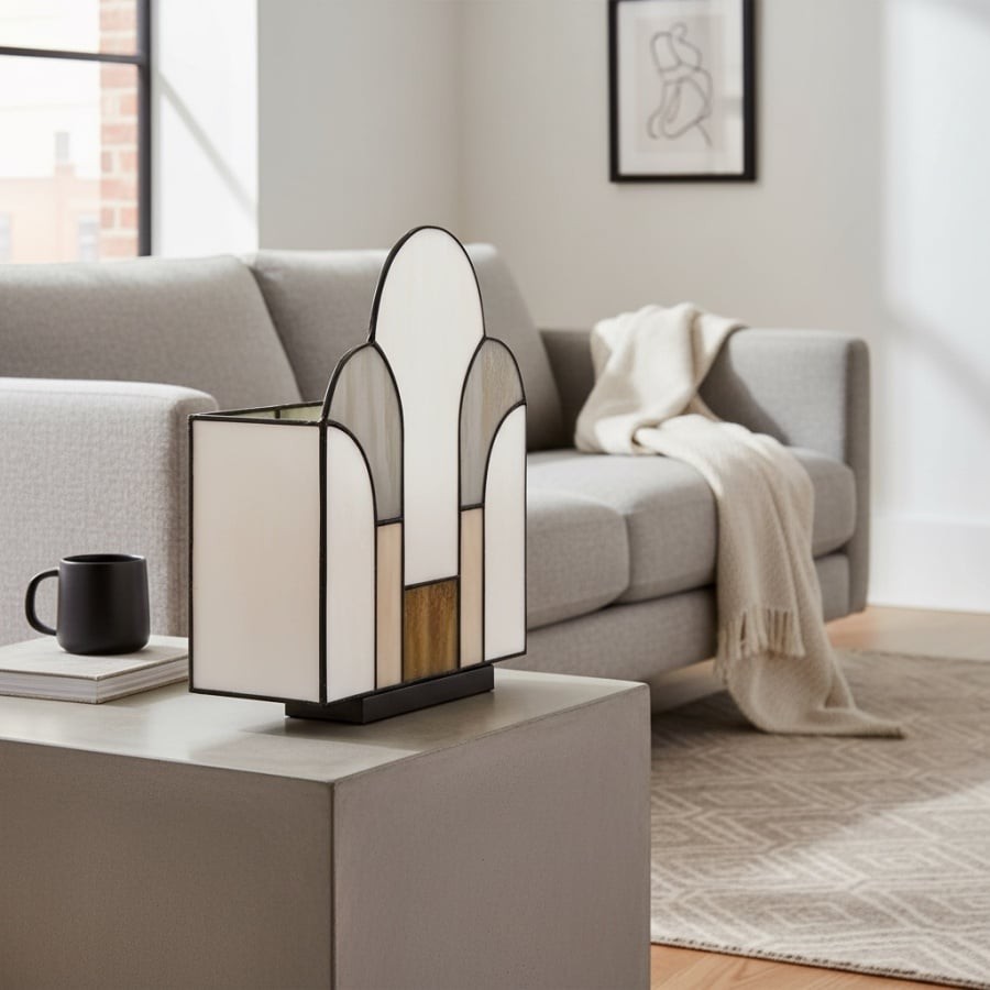 Kelsar Stained Glass Art Deco Table Lamp - Elegant Indoor Accent Light for Living Room or Entryway K1799