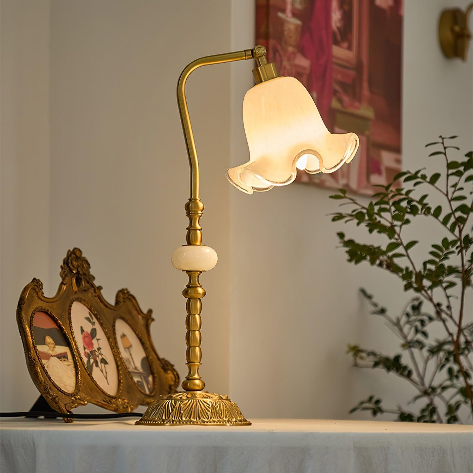 Classic Stylish White Tulip Brass Table Lamp K731