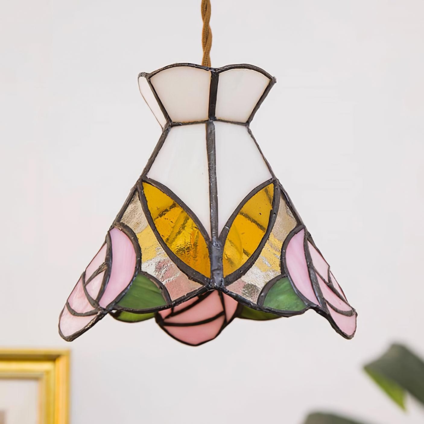 French Retro Rose Stained Glass Pendant Lamp K701