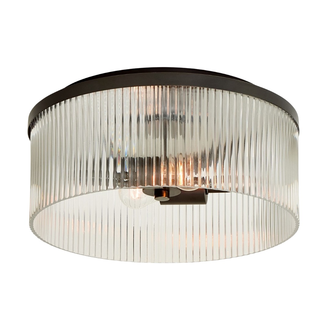 Bravira Flush Mount Ceiling Light - Ribbed & Bubbled Glass Metal Light K1323