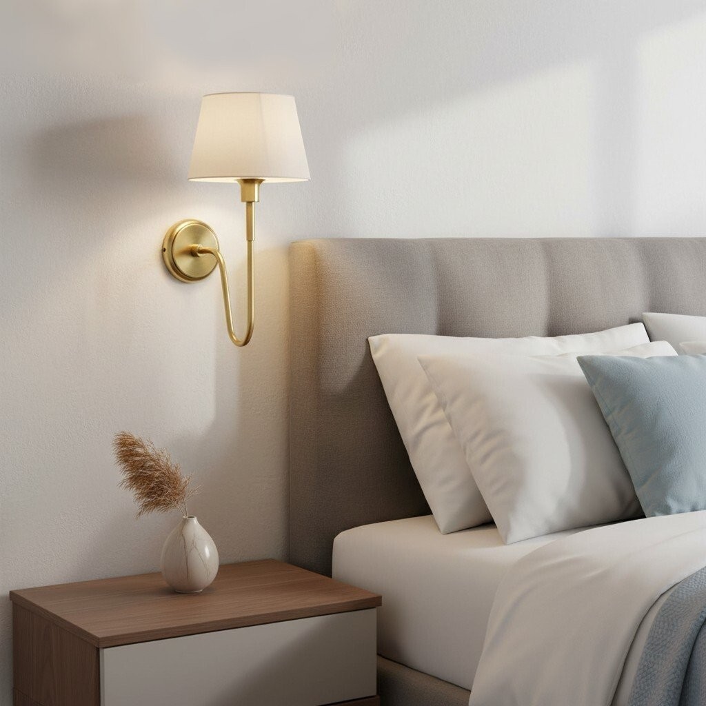 Ivoralux Tapered Fabric Wall Light - Modern Classic Curved Arm Sconce K1916