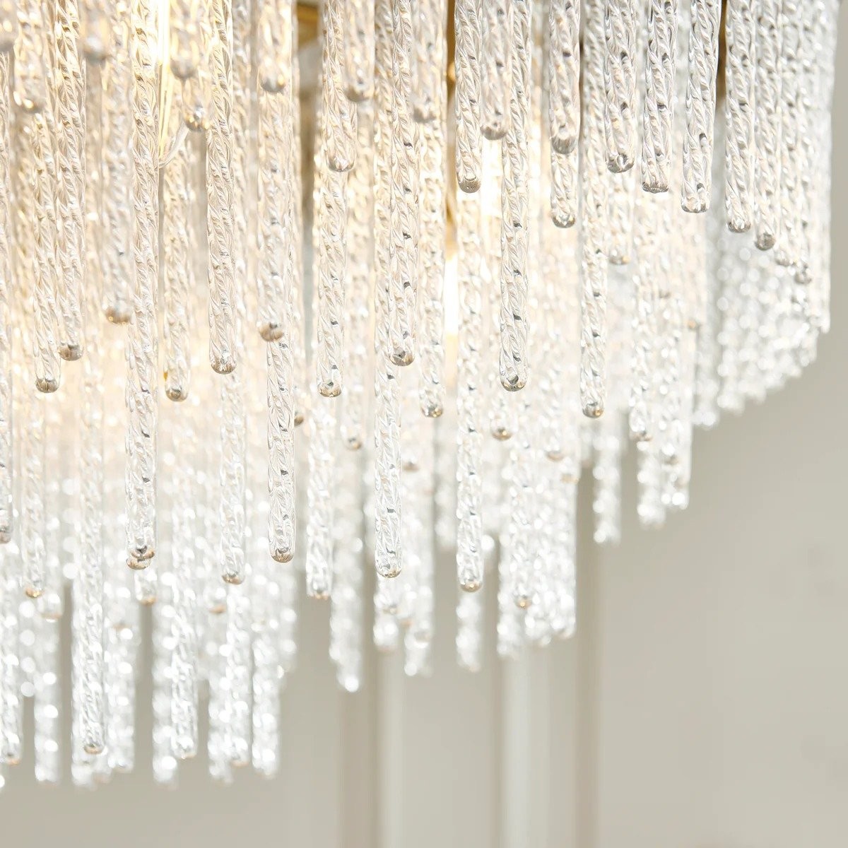 Cavara Multi-Tier Glass Rod Chandelier - Tiered Brass Pendant for Dining and Entry K1850