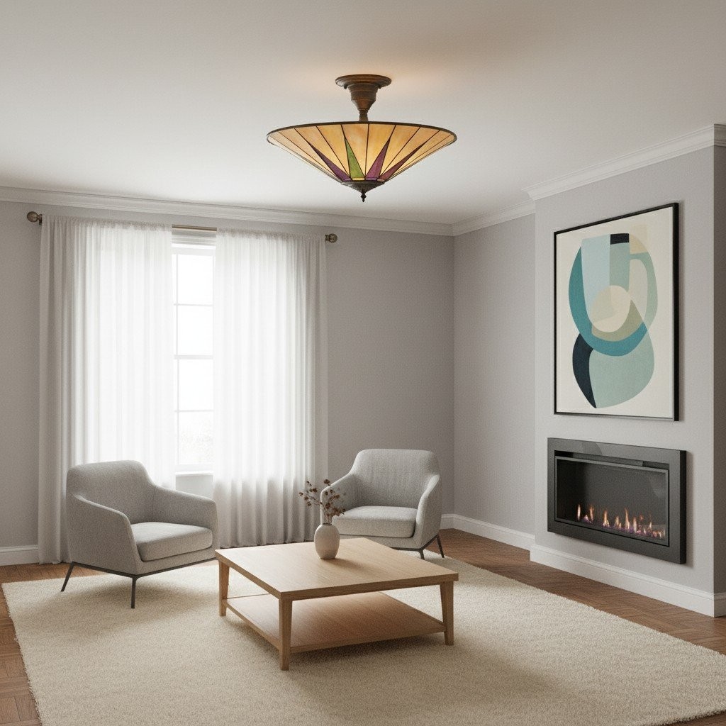 TF Dark Classic Stained Glass Flush Mount Ceiling Lamp for Living Room and Dining Room K2005