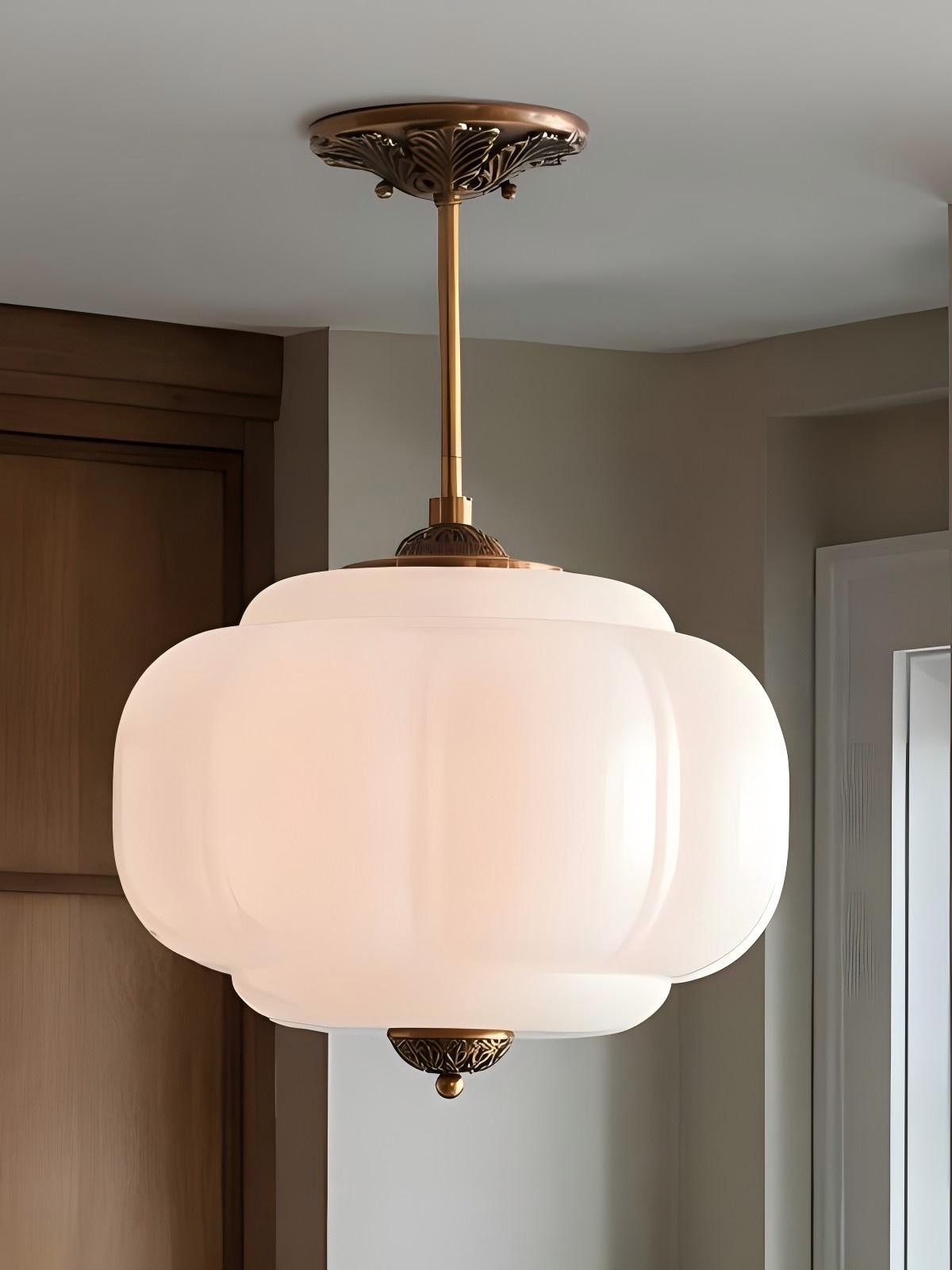 Eloise Vintage Pumpkin Glass Semi-Flush Mount Pendant Light K866