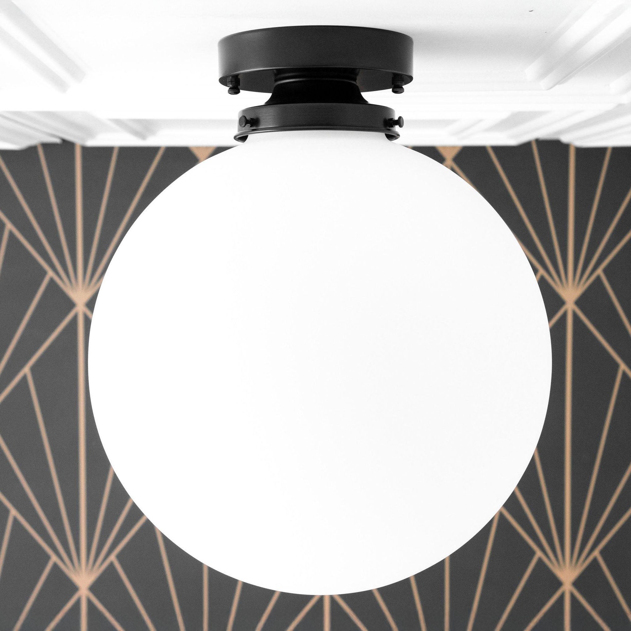 Glorica Glass 12 Inch Globe Ceiling Light - Frosted Glass Art Deco Pendant And Flush Mount K1507