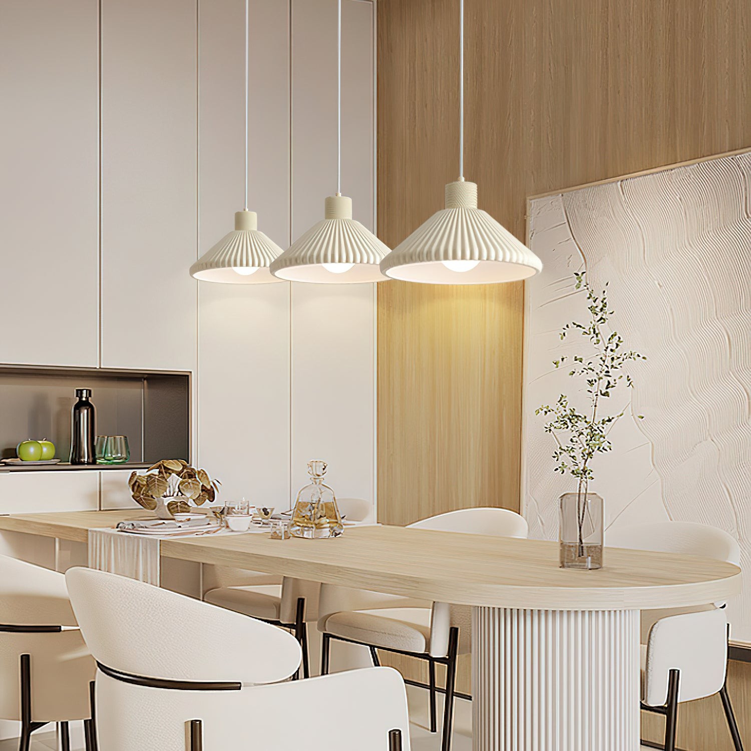 Cream Style Cone Striped Pendant Lamp K681