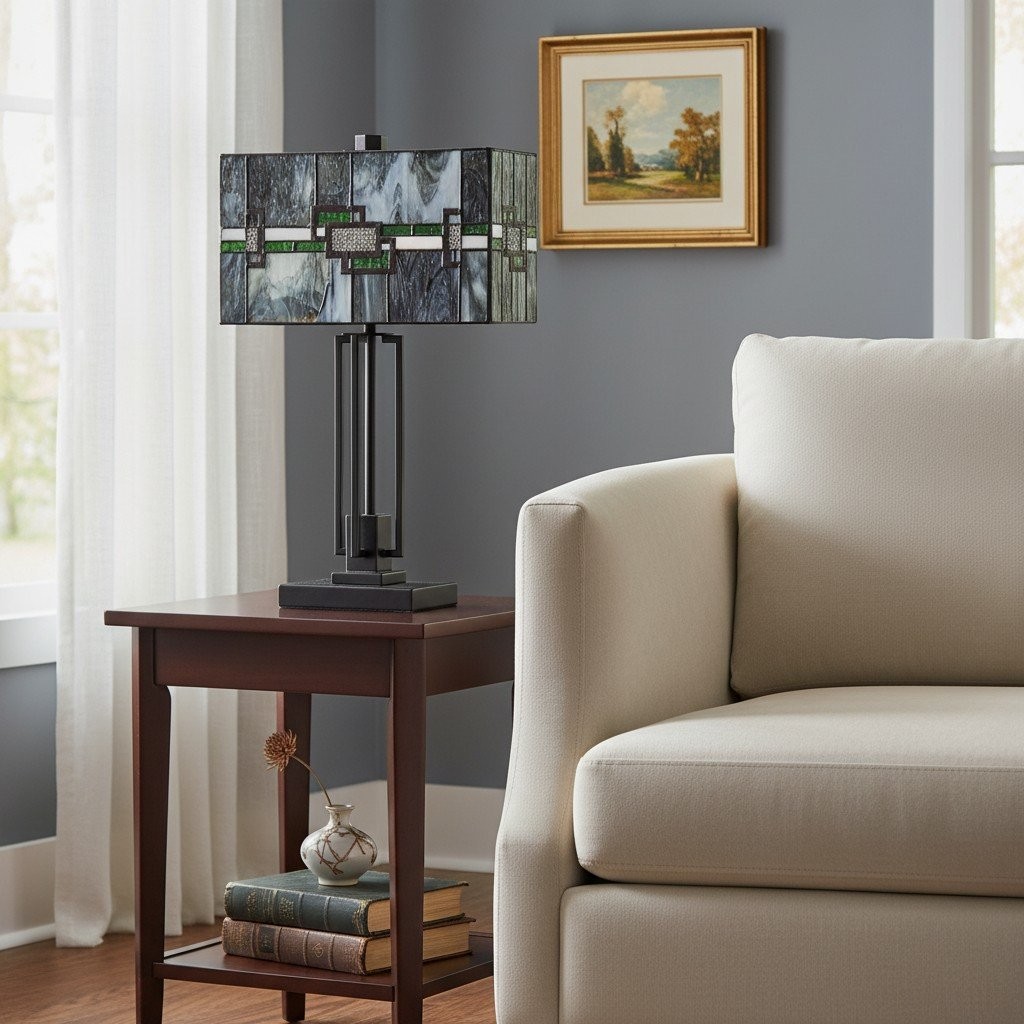 Culletto Stained Glass Table Lamp - Rectangular Geometric Table Lamp for Bedroom and Hallways K1968