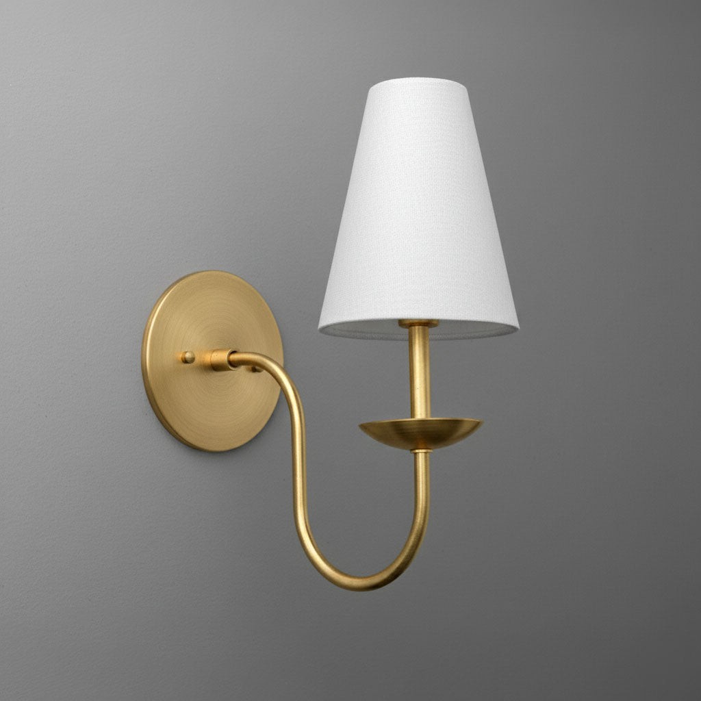 Curva Metal White Linen Sconce - Classic Brass Wall Light for Bedrooms K1541