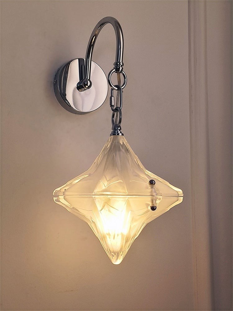 Art Deco Star Wall Sconce - Frosted Glass Light for Hallway - Astris Selene K1558